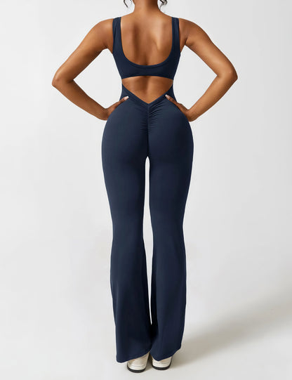 DEMI | UITLOPENDE V-RUG JUMPSUIT